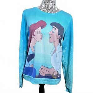 Disney Little Mermaid Ariel and Eric Turquoise Long Sleeve Top Size Junior Large